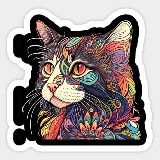 Lady Beautiful Cat Boho Colorful - Cat Lover Sticker